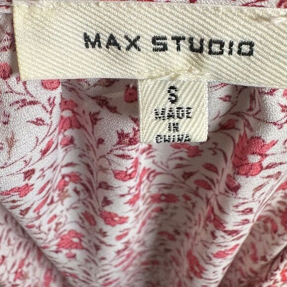 Max Studio long sleeve pink & white ditsy floral georgette blouse top size small - Picture 5 of 6